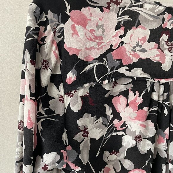 Joie Caviar Odette Silk Floral Print V-Neck Long Sleeve Blouse Black XS - Picture 5 of 7